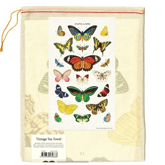 ❤️BUY 2 GET 1 FREE Cavallini & Co. Vintage Butterfly Butterflies Tea Towel - Picture 3 of 10